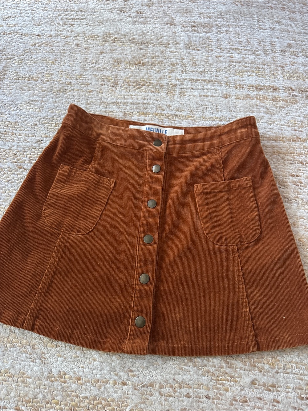Brandy Melville Rust Brown Corduroy Button-Front Mini Skirt